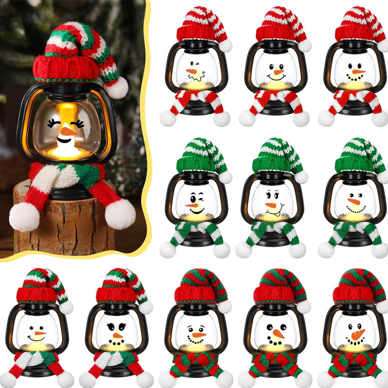 Christmas Decoration Mini Snowman Lantern with Hats and Scarves