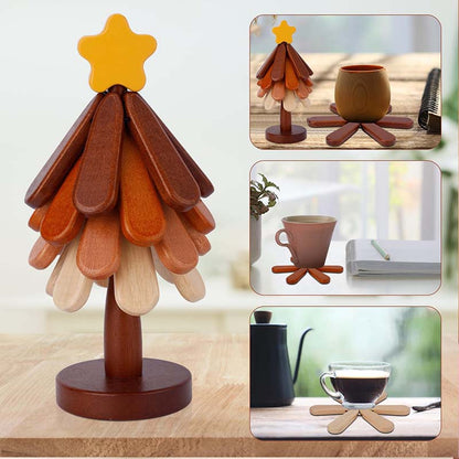 🔥2025 Hot Sale🔥Wooden Tree-Shaped Trivet with Star or Apple