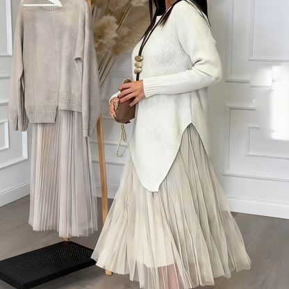 Women’s Irregular Sweater & Pleated Tank Midi Dress 2-Piece Set