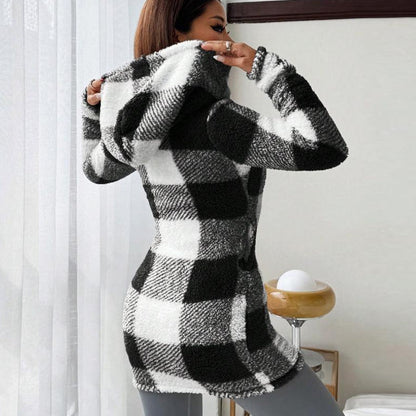 Women's Plaid Zip-Up Hooded Jacket