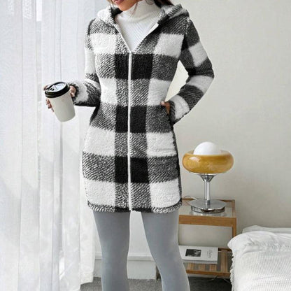 Women's Plaid Zip-Up Hooded Jacket