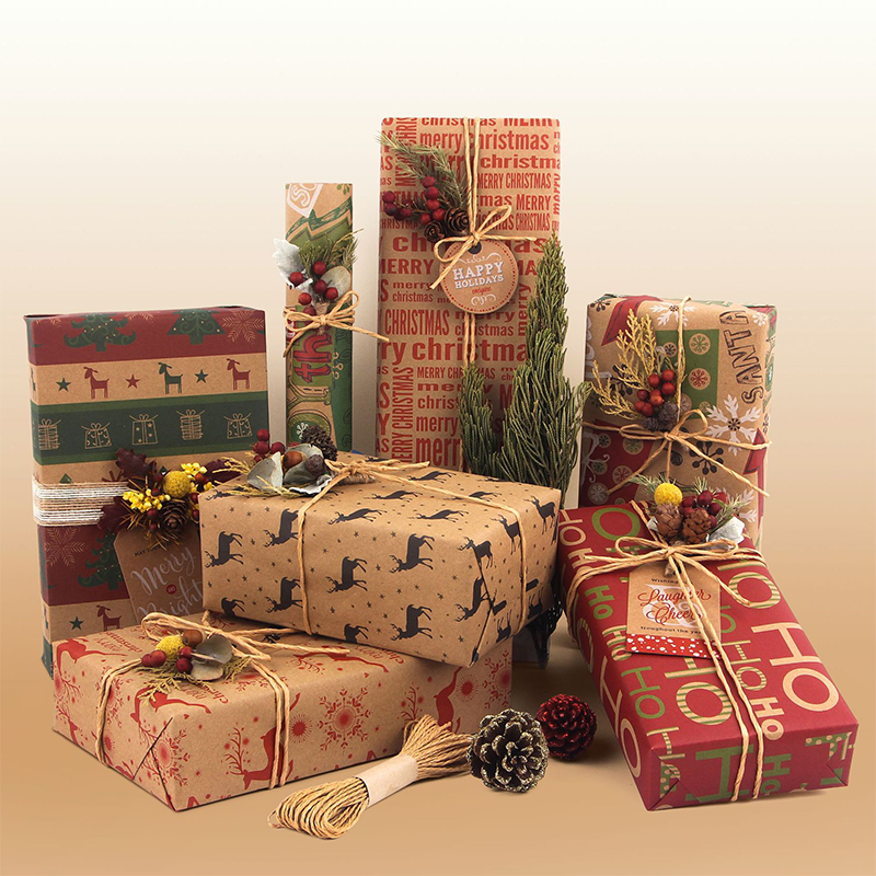 Christmas Printed Kraft Wrapping Paper Roll
