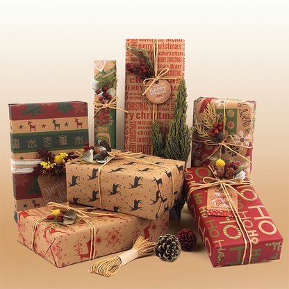 Christmas Printed Kraft Wrapping Paper Roll