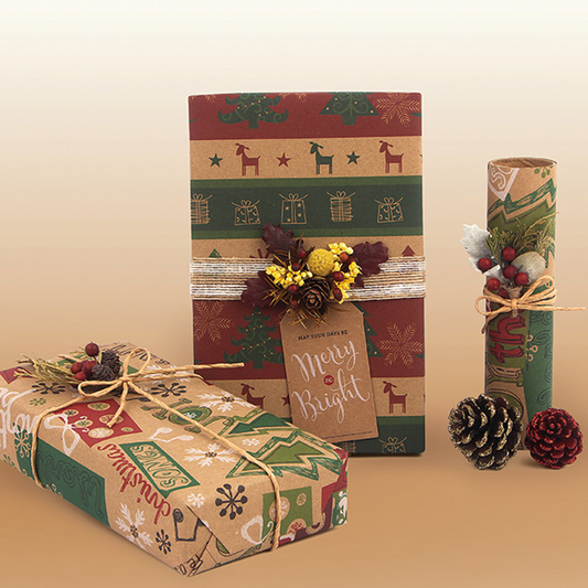 Christmas Printed Kraft Wrapping Paper Roll