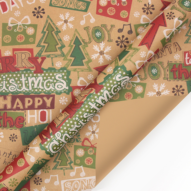 Christmas Printed Kraft Wrapping Paper Roll