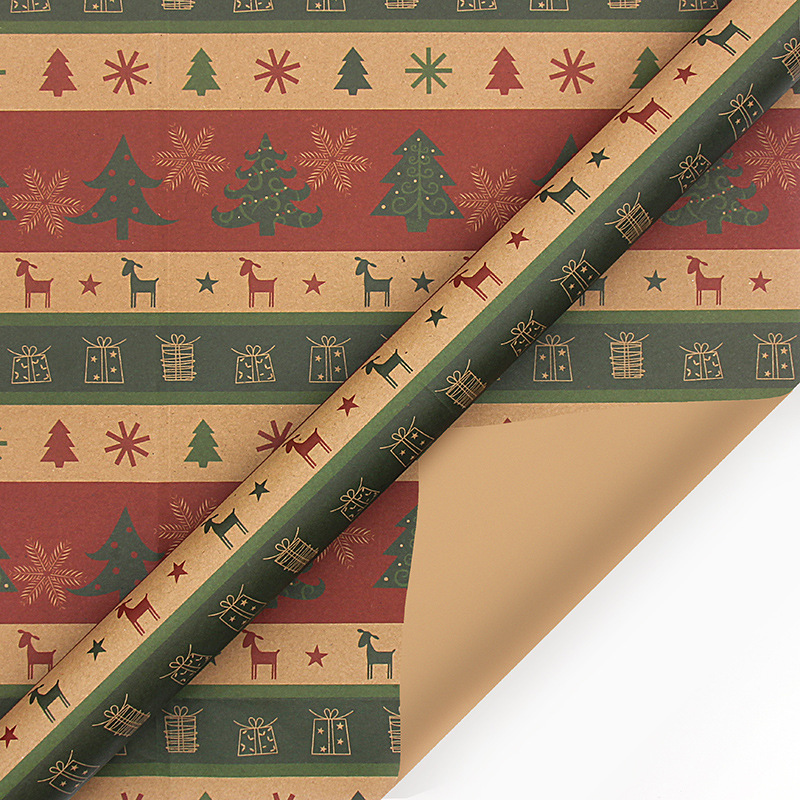 Christmas Printed Kraft Wrapping Paper Roll