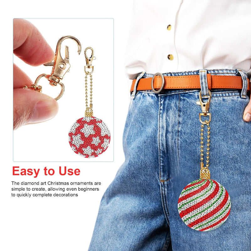 15-Piece DIY Christmas Diamond Painting Keychain Kit