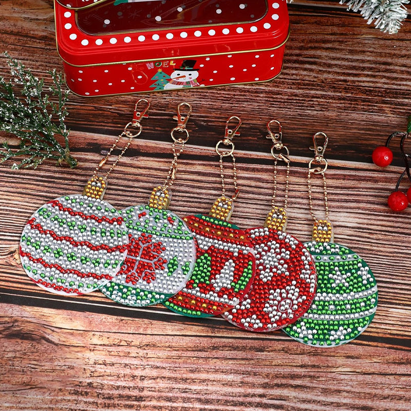 15-Piece DIY Christmas Diamond Painting Keychain Kit