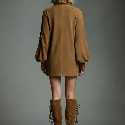 Women’s High-Neck Long-Sleeved Casual Pocket Dress