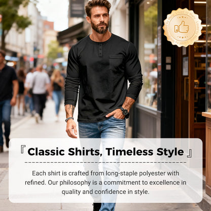 ⚡Black Friday Flash Deal!Men’s Slim Fit Henley Long Sleeve T-Shirt 🔥Direct 50% Off, King of Cost Performance!