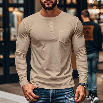 ⚡Black Friday Flash Deal!Men’s Slim Fit Henley Long Sleeve T-Shirt 🔥Direct 50% Off, King of Cost Performance!