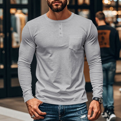 ⚡Black Friday Flash Deal!Men’s Slim Fit Henley Long Sleeve T-Shirt 🔥Direct 50% Off, King of Cost Performance!