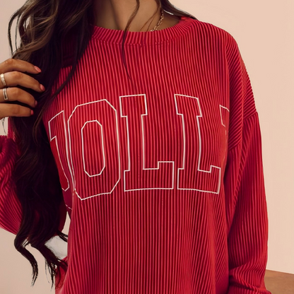 Festive Stripe 2-Piece Set: Long-Sleeve Top & Drawstring Wide-Leg Pants