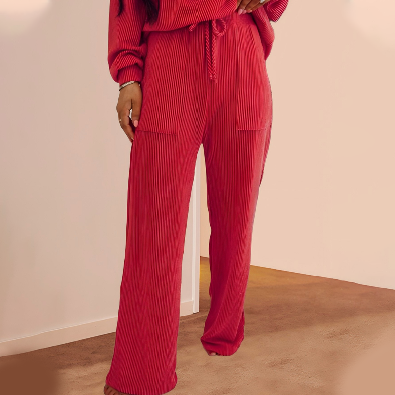 Festive Stripe 2-Piece Set: Long-Sleeve Top & Drawstring Wide-Leg Pants