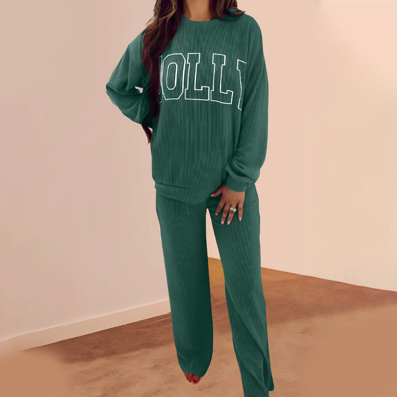 Festive Stripe 2-Piece Set: Long-Sleeve Top & Drawstring Wide-Leg Pants