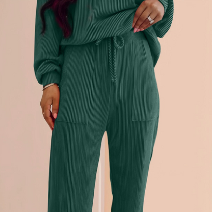 Festive Stripe 2-Piece Set: Long-Sleeve Top & Drawstring Wide-Leg Pants