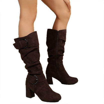 🔥Hot Sale Offers-Women's Suede Mid-Calf Boots with Buckle Detail
