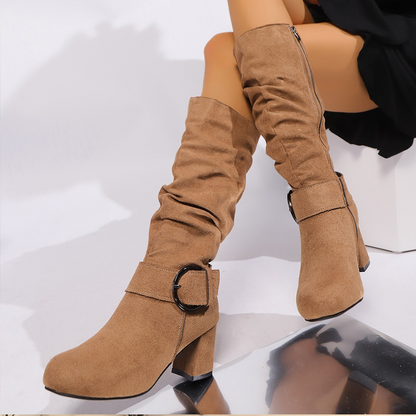 🔥Hot Sale Offers-Women's Suede Mid-Calf Boots with Buckle Detail