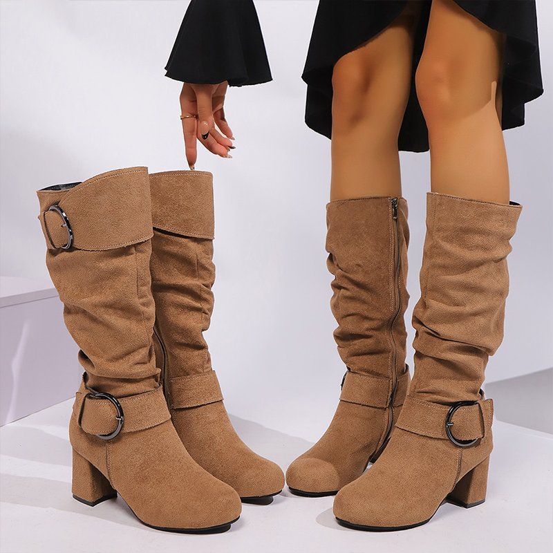 🔥Hot Sale Offers-Women's Suede Mid-Calf Boots with Buckle Detail