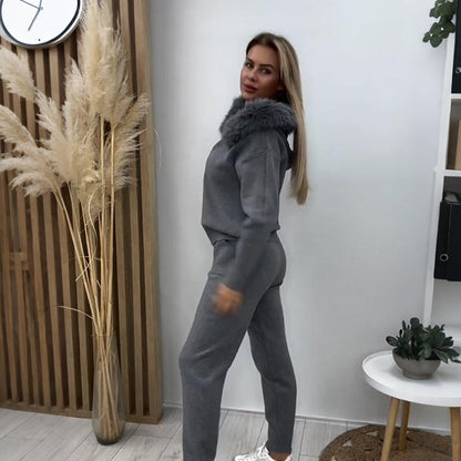 🔥Hot Sale Offers-Women’s Plush Collar Zip-Up Hoodie & Jogger Set