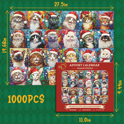 🎁Happy Christmas Cats Advent Calendar Jigsaw Puzzle 1000 Pieces