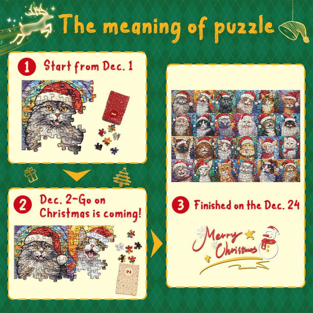 🎁Happy Christmas Cats Advent Calendar Jigsaw Puzzle 1000 Pieces
