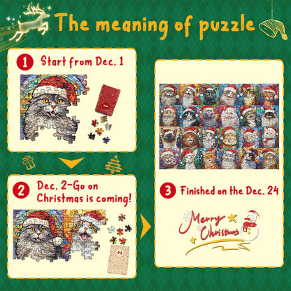 🎁Happy Christmas Cats Advent Calendar Jigsaw Puzzle 1000 Pieces