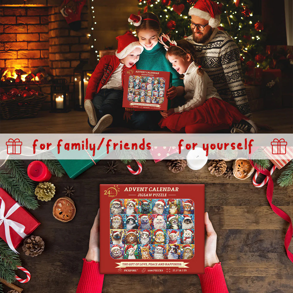 🎁Happy Christmas Cats Advent Calendar Jigsaw Puzzle 1000 Pieces