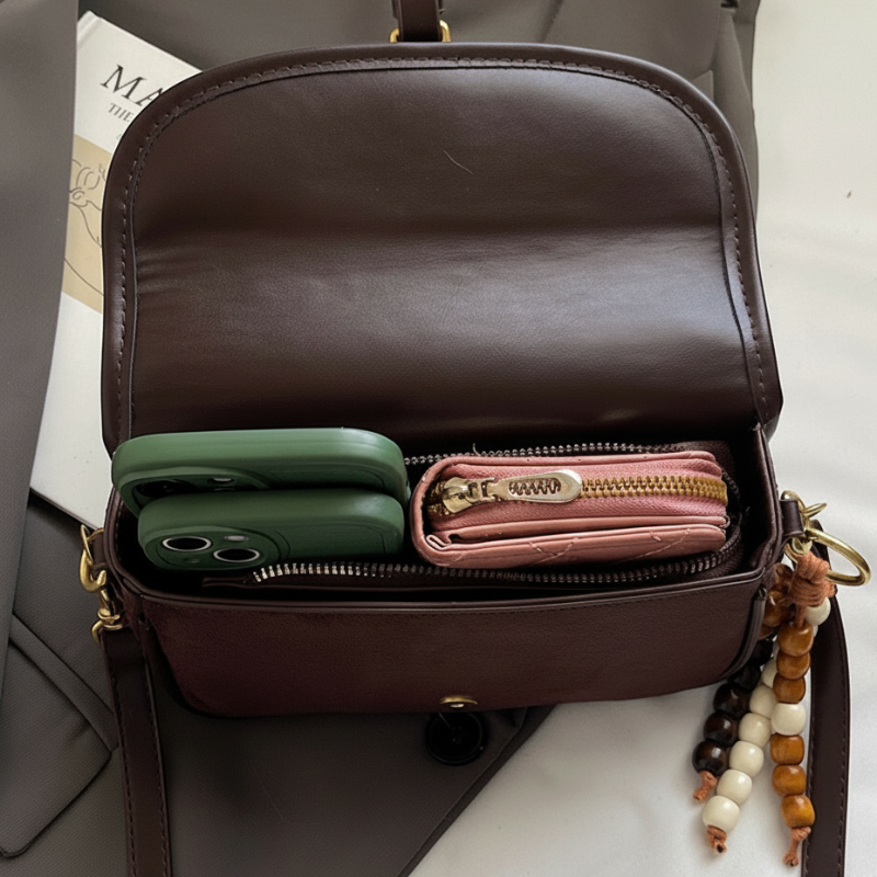 Women’s Saddle Crossbody Bag with Charm