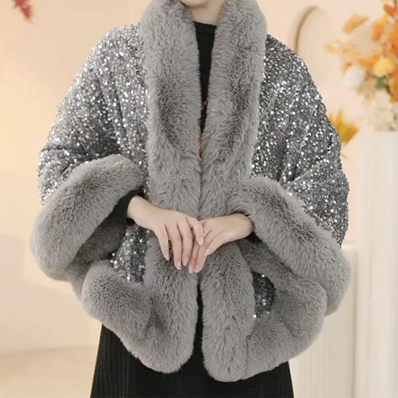 🔥New arrivals offer-Women's Elegant Faux Fur Sequined Shawl Wrap