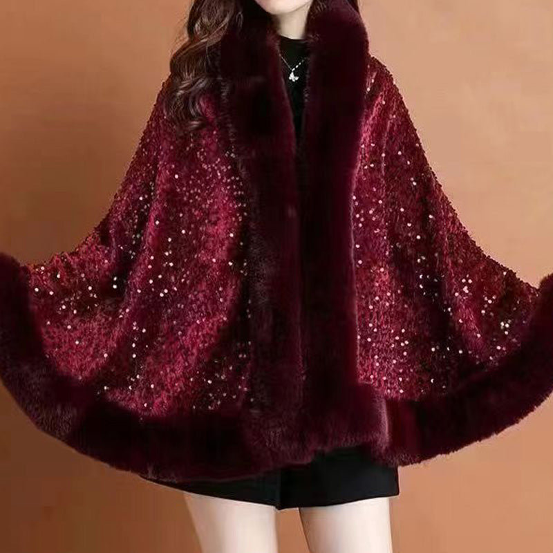 🔥New arrivals offer-Women's Elegant Faux Fur Sequined Shawl Wrap
