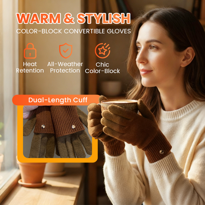 🔥Hot Sale Deals-Warm & Stylish Color-Block Convertible Gloves