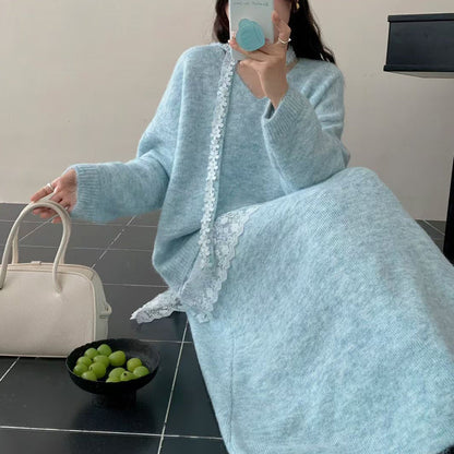 ✨ Women’s Lace-Trim Knit Sweater & Skirt 2-Piece Set — Effortless Elegance for Autumn & Winter ❄️👗