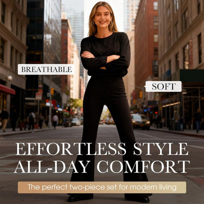 Women’s Causal Top & Wide-Leg Pants 2-Piece Set