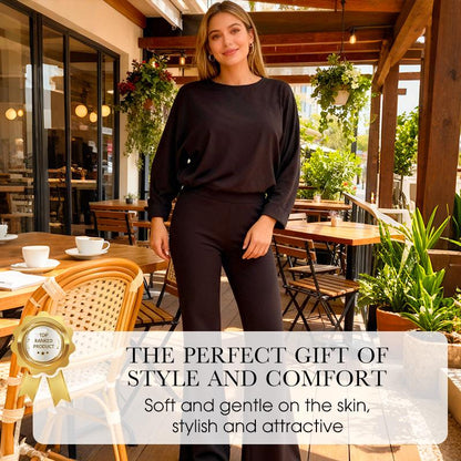 Women’s Causal Top & Wide-Leg Pants 2-Piece Set