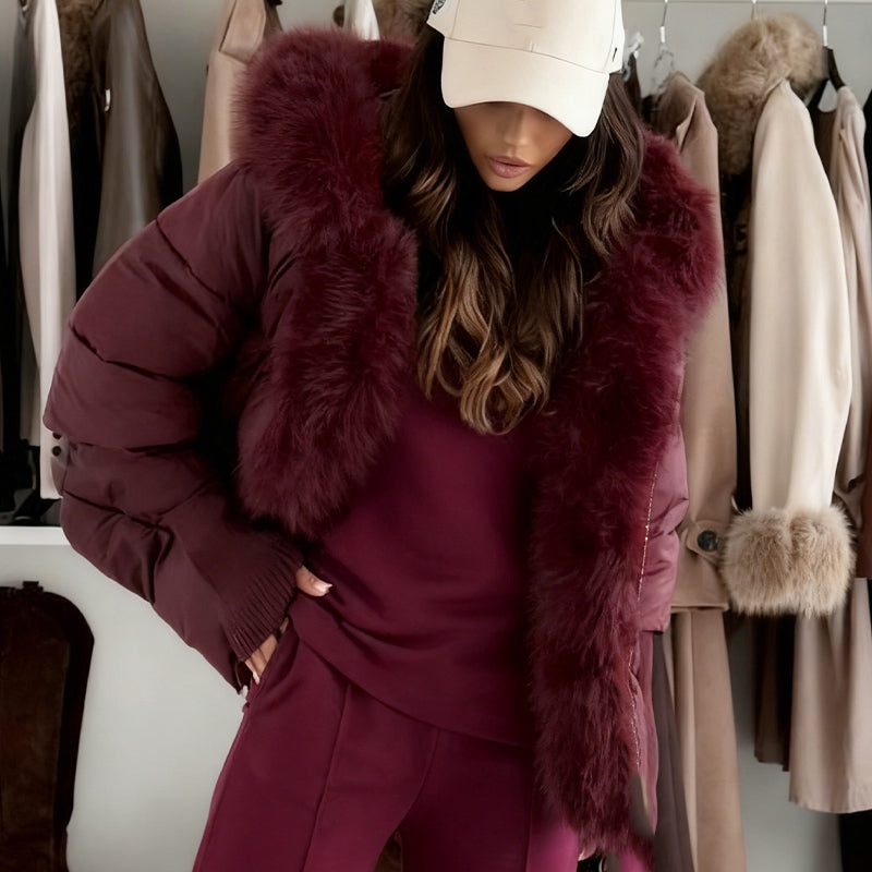 Women’s Fashion Faux Fur Trim Puffer Jacket