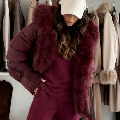 Women’s Fashion Faux Fur Trim Puffer Jacket