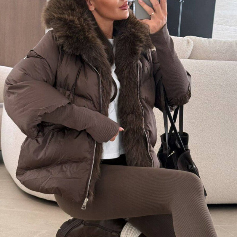 Women’s Fashion Faux Fur Trim Puffer Jacket