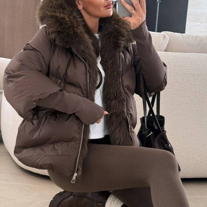 Women’s Fashion Faux Fur Trim Puffer Jacket