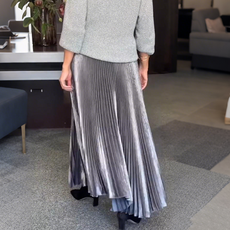 💥New Arrivals Special Offer-Elegant Knit Sweater & Metallic Pleated Skirt Set