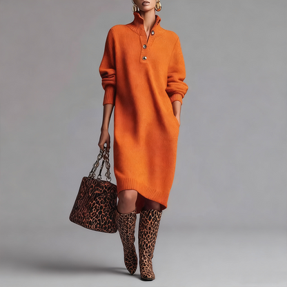 Women's Button-Up Polo-Collared Ribbed Knit Dresses