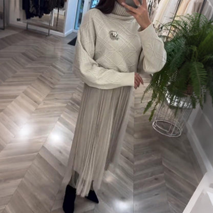 🌟 Hot Sale Deals-WOMEN’S ELEGANT TURTLENECK SWEATER & TULLE SKIRT 2-PIECE SET