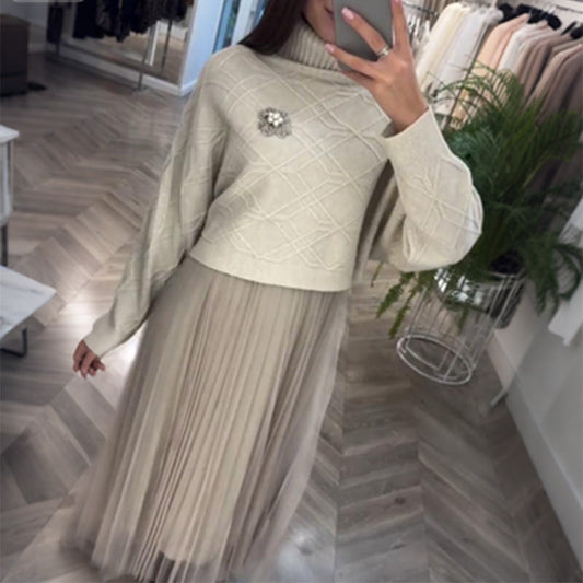 🌟 Hot Sale Deals-WOMEN’S ELEGANT TURTLENECK SWEATER & TULLE SKIRT 2-PIECE SET