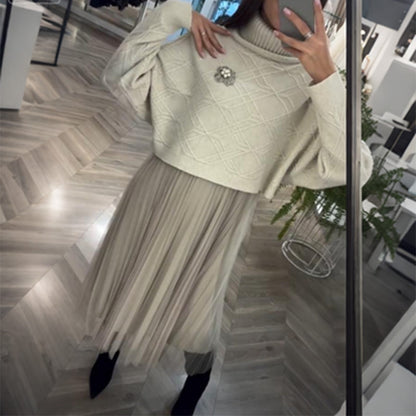 🌟 Hot Sale Deals-WOMEN’S ELEGANT TURTLENECK SWEATER & TULLE SKIRT 2-PIECE SET