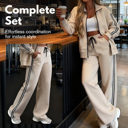 🔥Hot Sale Deals-Women's Casual Two-Piece Tracksuit Zip Jacket & Striped Pants