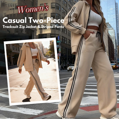 🔥Hot Sale Deals-Women's Casual Two-Piece Tracksuit Zip Jacket & Striped Pants