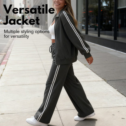 🔥Hot Sale Deals-Women's Casual Two-Piece Tracksuit Zip Jacket & Striped Pants