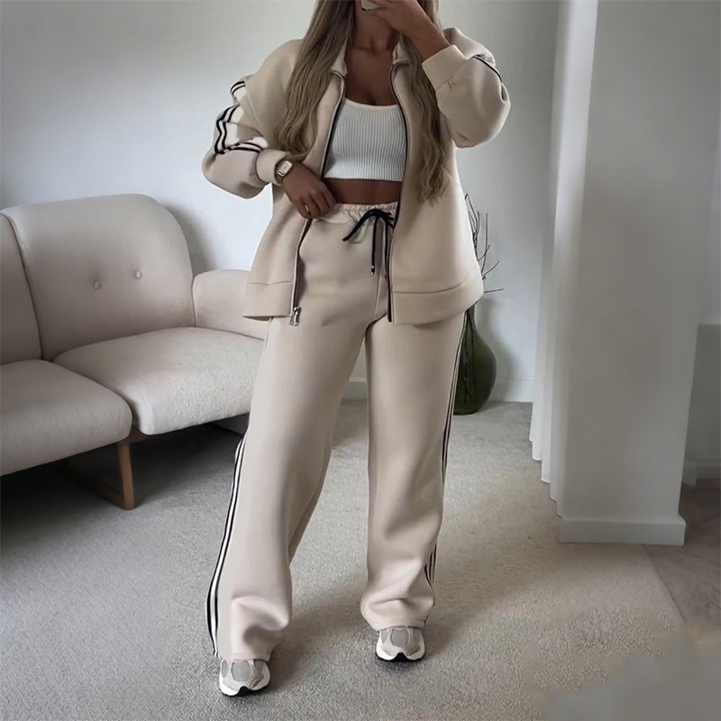 🔥Hot Sale Deals-Women's Casual Two-Piece Tracksuit Zip Jacket & Striped Pants