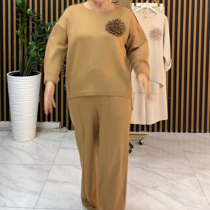 🔥New Arrivals Special Offer-Women's Asymmetrical Hem Top and Wide-Leg Pants Set