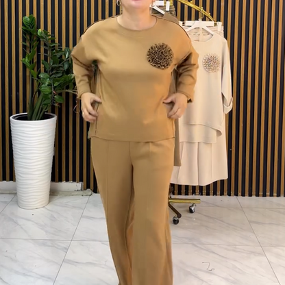 🔥New Arrivals Special Offer-Women's Asymmetrical Hem Top and Wide-Leg Pants Set